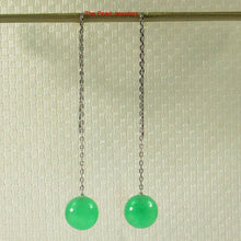 Load image into Gallery viewer, 14K White Gold Threader Chain Green Jade Bead Dangle Earrings