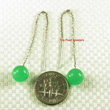 Load image into Gallery viewer, 14K White Gold Threader Chain Green Jade Bead Dangle Earrings