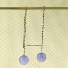 Load image into Gallery viewer, 14K White Gold Threader Chain Lavender Jade Bead Dangle Earrings