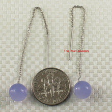 Load image into Gallery viewer, 14K White Gold Threader Chain Lavender Jade Bead Dangle Earrings