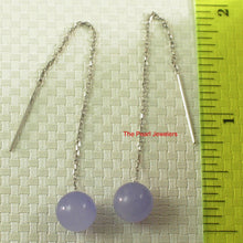 Load image into Gallery viewer, 14K White Gold Threader Chain Lavender Jade Bead Dangle Earrings