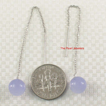 Load image into Gallery viewer, 14K White Gold Threader Chain Lavender Jade Bead Dangle Earrings