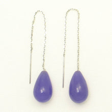 Load image into Gallery viewer, 14K White Gold Threader Chain Lavender Jade Teardrop Earrings