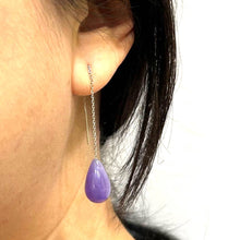 Load image into Gallery viewer, 14K White Gold Threader Chain Lavender Jade Teardrop Earrings