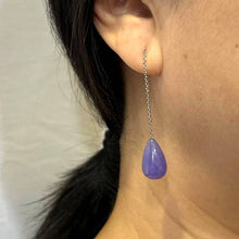 Load image into Gallery viewer, 14K White Gold Threader Chain Lavender Jade Teardrop Earrings