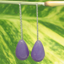 Load image into Gallery viewer, 14K White Gold Threader Chain Lavender Jade Teardrop Earrings