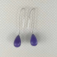 Load image into Gallery viewer, 14K White Gold Threader Chain Lavender Jade Teardrop Earrings
