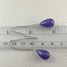 Load image into Gallery viewer, 14K White Gold Threader Chain Lavender Jade Teardrop Earrings