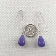 Load image into Gallery viewer, 14K White Gold Threader Chain Lavender Jade Teardrop Earrings