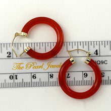 Load image into Gallery viewer, 14K Yellow Gold Red Jade Tube Hoop Earrings
