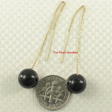 Load image into Gallery viewer, 14K Yellow Gold Threader Chain Black Onyx Bead Dangle Earrings