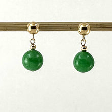 Load image into Gallery viewer, 14K Yellow Gold Green Jade Post Dangle Earrings