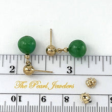Load image into Gallery viewer, 14K Yellow Gold Green Jade Post Dangle Earrings