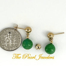 Load image into Gallery viewer, 14K Yellow Gold Green Jade Post Dangle Earrings