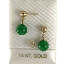 Load image into Gallery viewer, 14K Yellow Gold Green Jade Post Dangle Earrings