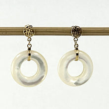 Load image into Gallery viewer, 14K Yellow Gold Blessing Dangle Donut White Mother of Pearl Earrings