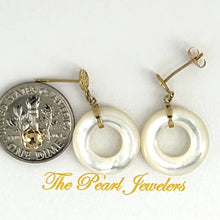 Load image into Gallery viewer, 14K Yellow Gold Blessing Dangle Donut White Mother of Pearl Earrings