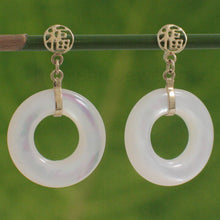 Load image into Gallery viewer, 14K Yellow Gold Blessing Dangle Donut White Mother of Pearl Earrings