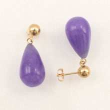 Load image into Gallery viewer, 14K Yellow Gold Raindrop Lavender Jade Dangle Earrings