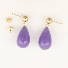 Load image into Gallery viewer, 14K Yellow Gold Raindrop Lavender Jade Dangle Earrings