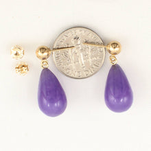 Load image into Gallery viewer, 14K Yellow Gold Raindrop Lavender Jade Dangle Earrings