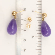 Load image into Gallery viewer, 14K Yellow Gold Raindrop Lavender Jade Dangle Earrings