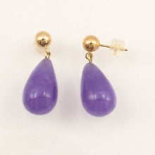 Load image into Gallery viewer, 14K Yellow Gold Raindrop Lavender Jade Dangle Earrings