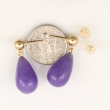 Load image into Gallery viewer, 14K Yellow Gold Raindrop Lavender Jade Dangle Earrings