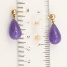 Load image into Gallery viewer, 14K Yellow Gold Raindrop Lavender Jade Dangle Earrings