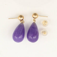 Load image into Gallery viewer, 14K Yellow Gold Raindrop Lavender Jade Dangle Earrings