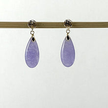 Load image into Gallery viewer, 14K Yellow Gold Good Fortune Teardrop Lavender Jade Earrings