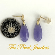 Load image into Gallery viewer, 14K Yellow Gold Good Fortune Teardrop Lavender Jade Earrings