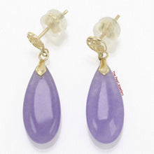 Load image into Gallery viewer, 14K Yellow Gold Good Fortune Teardrop Lavender Jade Earrings