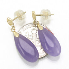 Load image into Gallery viewer, 14K Yellow Gold Good Fortune Teardrop Lavender Jade Earrings