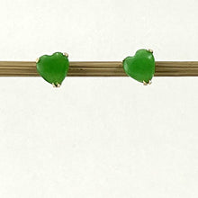 Load image into Gallery viewer, 14K Yellow Gold Heart Green Jade Stud Earrings
