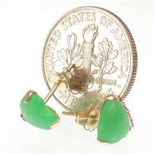 Load image into Gallery viewer, 14K Yellow Gold Heart Green Jade Stud Earrings