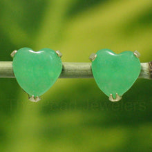 Load image into Gallery viewer, 14K Yellow Gold Heart Green Jade Stud Earrings