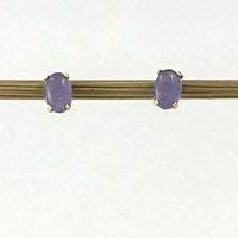 Load image into Gallery viewer, 14K Yellow Gold Oval Lavender Jade Cabochon Stud Earrings