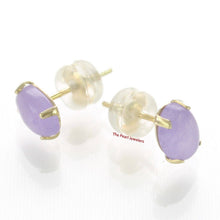 Load image into Gallery viewer, 14K Yellow Gold Oval Lavender Jade Cabochon Stud Earrings