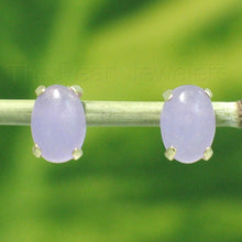 Load image into Gallery viewer, 14K Yellow Gold Oval Lavender Jade Cabochon Stud Earrings
