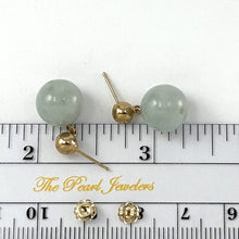 Load image into Gallery viewer, 14K Yellow Gold Celadon Green Jade 10mm Bead Earrings