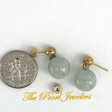 Load image into Gallery viewer, 14K Yellow Gold Celadon Green Jade 10mm Bead Earrings