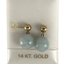Load image into Gallery viewer, 14K Yellow Gold Celadon Green Jade 10mm Bead Earrings