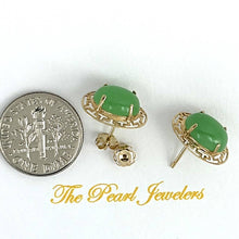 Load image into Gallery viewer, 14K Yellow Gold Chinese Pattern Oval Green Jade Earrings