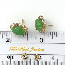Load image into Gallery viewer, 14K Yellow Gold Chinese Pattern Oval Green Jade Earrings