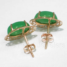 Load image into Gallery viewer, 14K Yellow Gold Chinese Pattern Oval Green Jade Earrings