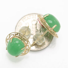Load image into Gallery viewer, 14K Yellow Gold Chinese Pattern Oval Green Jade Earrings