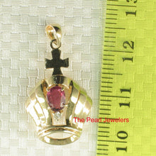 Load image into Gallery viewer, 14k Yellow Gold Crown Ruby & Diamond Pendant