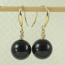Load image into Gallery viewer, 14K Yellow Gold Sparkling Diamond Black Onyx Hook Earrings