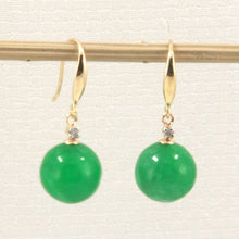 Load image into Gallery viewer, 14K Yellow Gold Sparkling Diamond Green Jade Hook Earrings